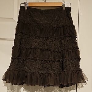 Brown Tiered Lace knee length Skirt